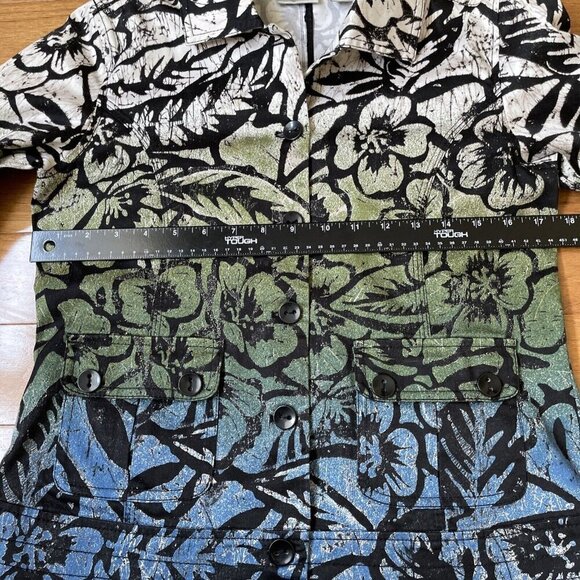 CHICO’S Women's Ombre Floral Jacket Sz S (0) Multicolor Stretch Denim Button Up - Picture 9 of 12